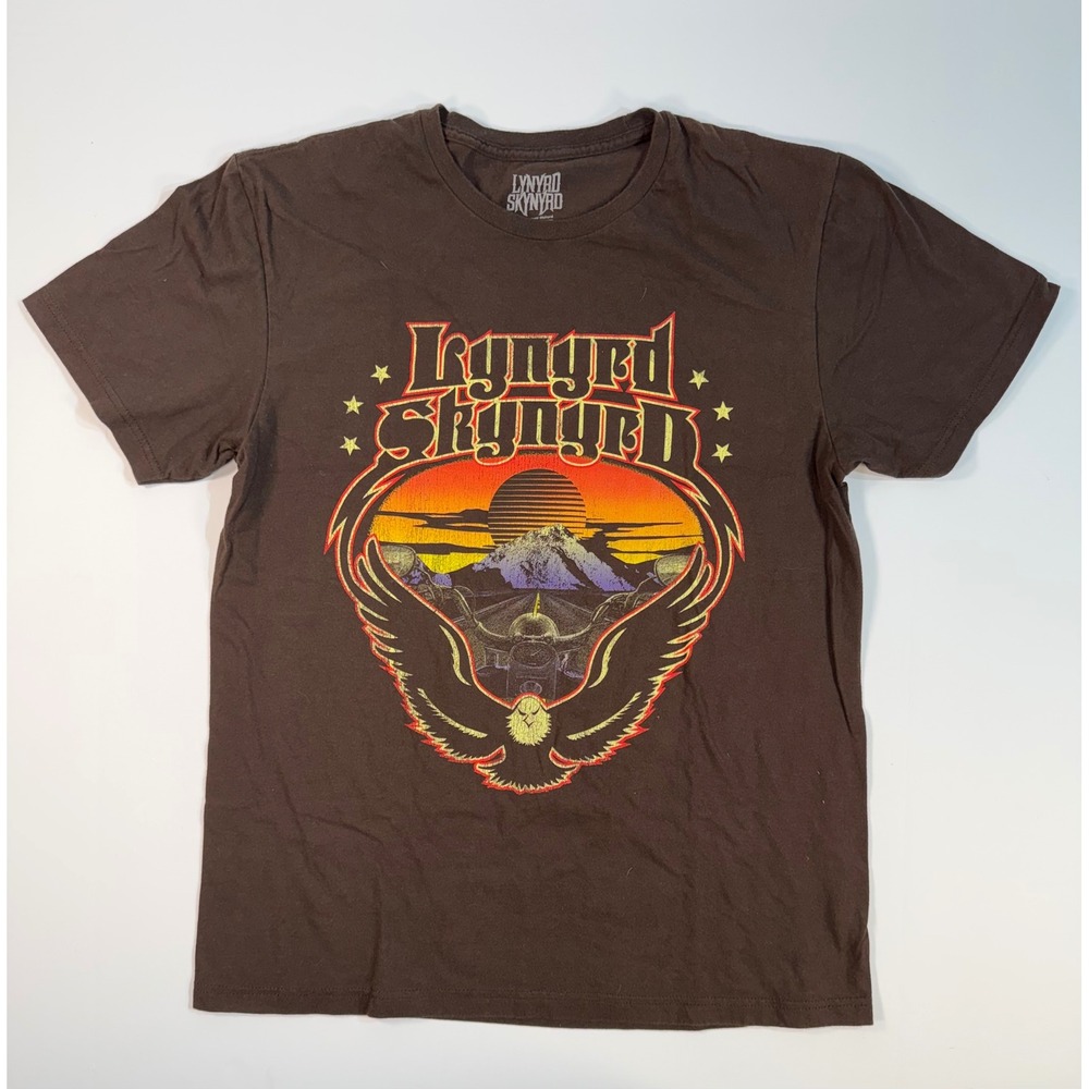 Lynyrd Skynyrd Mens Graphic T-Shirt Brown Eagle Mountain Sunset Rock Tee Medium